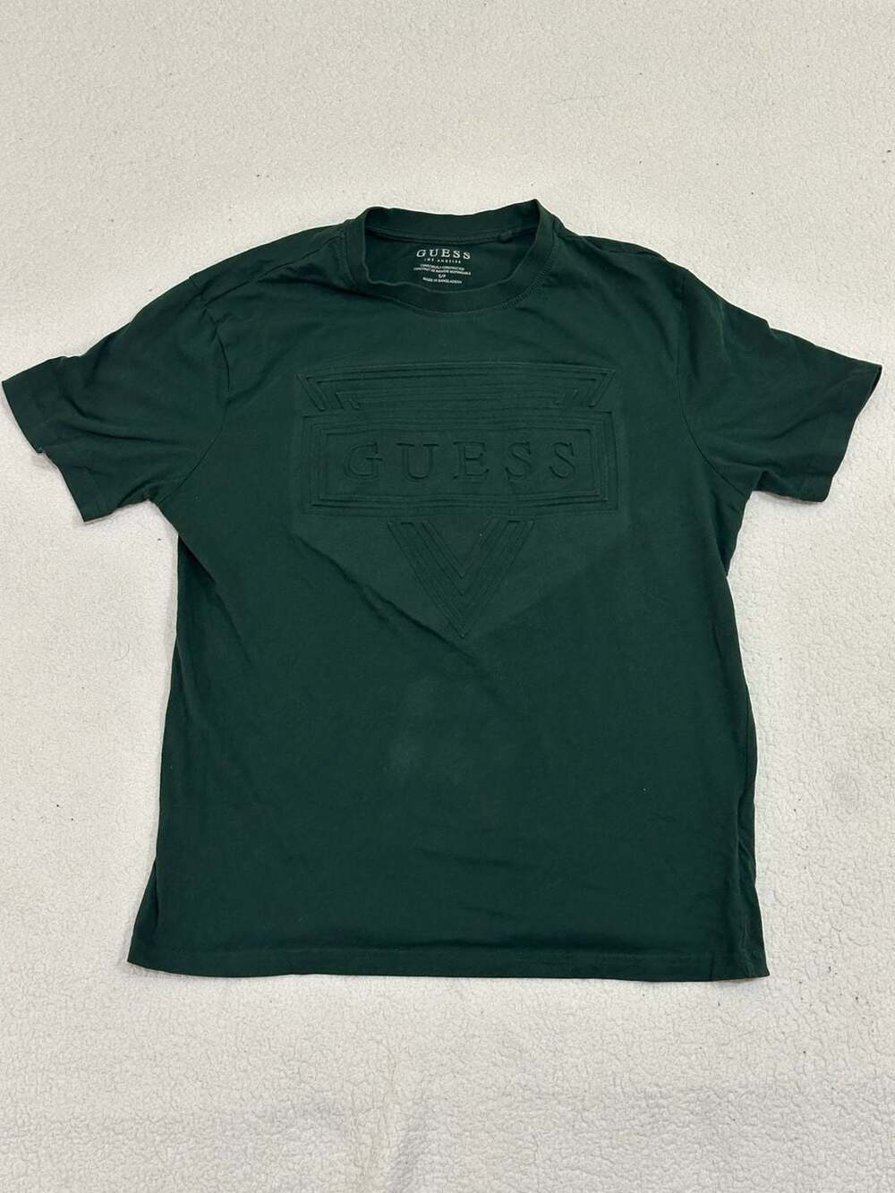 GUESS Men's Eco Short Sleeve Embossed Triangle Logo Tee in Dark Green
